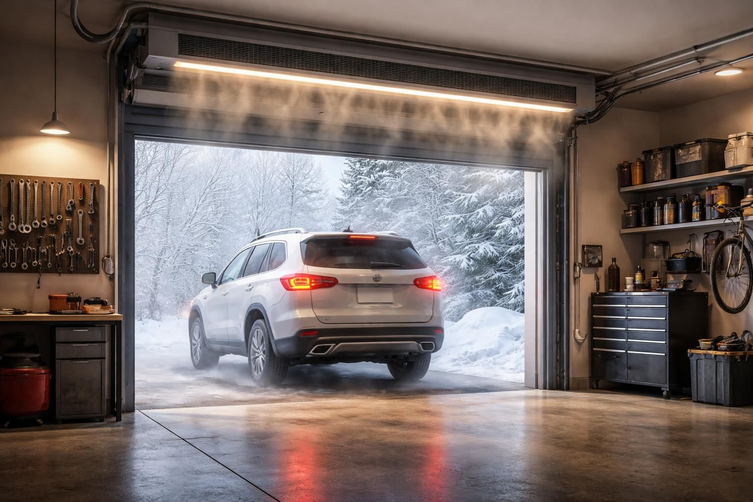 découvrez comment un rideau d’air chaud en garage permet de maintenir la chaleur à l’intérieur malgré les fréquentes ouvertures pour les entrées et sorties de véhicules, améliorant ainsi le confort et l’efficacité énergétique.